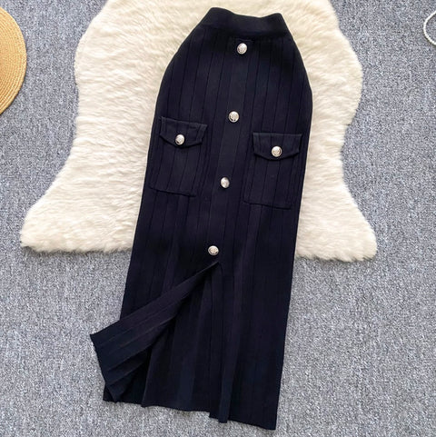 Cardigan Vest & Split Skirt Knit 2Pcs