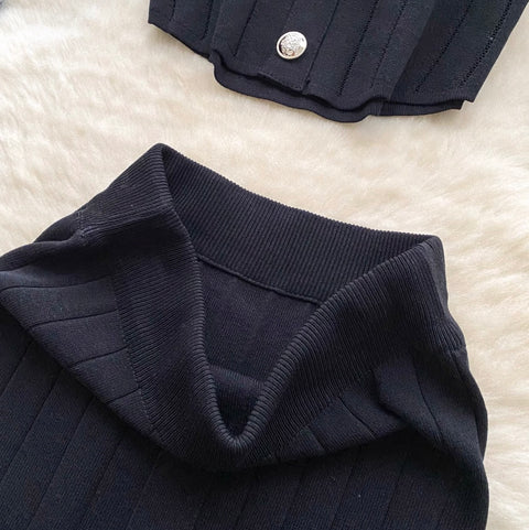 Cardigan Vest & Split Skirt Knit 2Pcs