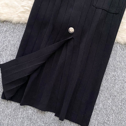 Cardigan Vest & Split Skirt Knit 2Pcs