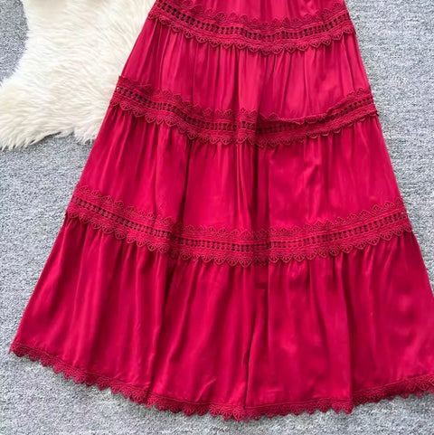 Courtly Hollowed Crochet Shirt & Skirt 2Pcs