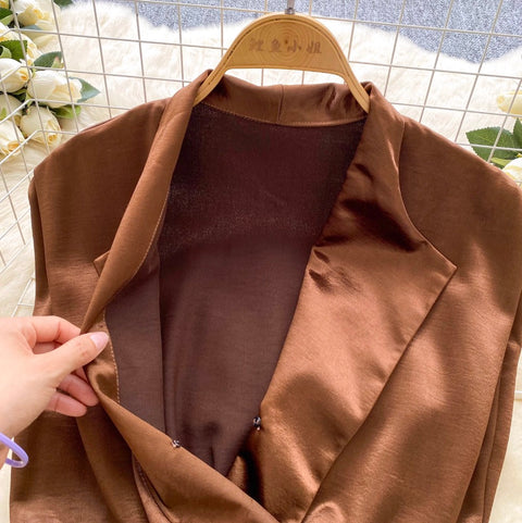 Suit Collar Midriff-baring Satin Vest