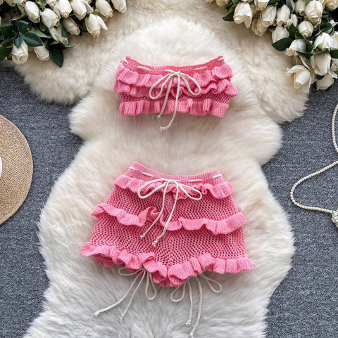 Cutie Tank Top & Hollowed Shorts 2Pcs