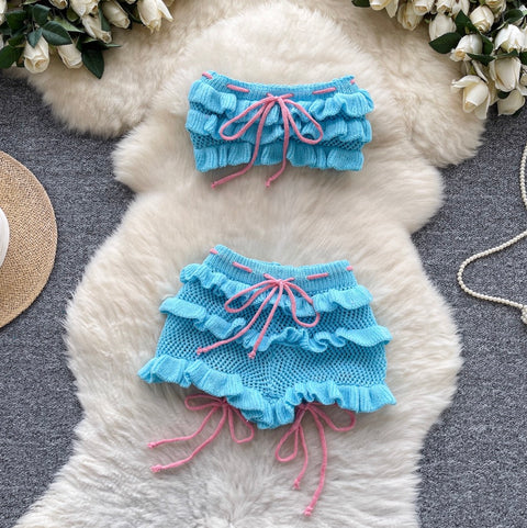 Cutie Tank Top & Hollowed Shorts 2Pcs