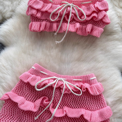 Cutie Tank Top & Hollowed Shorts 2Pcs