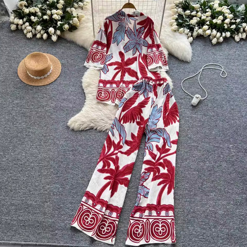 Casual Printed Shirt & Trousers 2Pcs