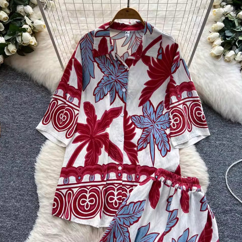 Casual Printed Shirt & Trousers 2Pcs