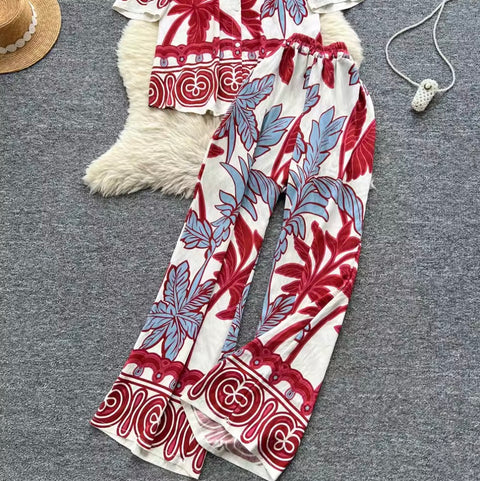 Casual Printed Shirt & Trousers 2Pcs