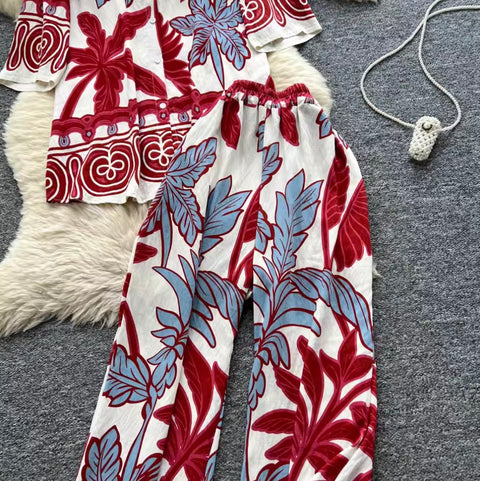 Casual Printed Shirt & Trousers 2Pcs