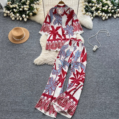 Casual Printed Shirt & Trousers 2Pcs