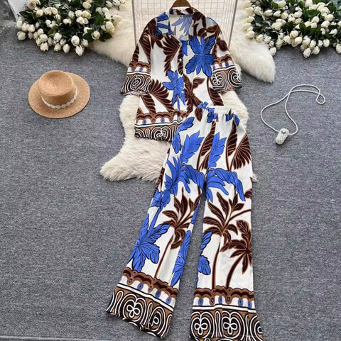 Casual Printed Shirt & Trousers 2Pcs