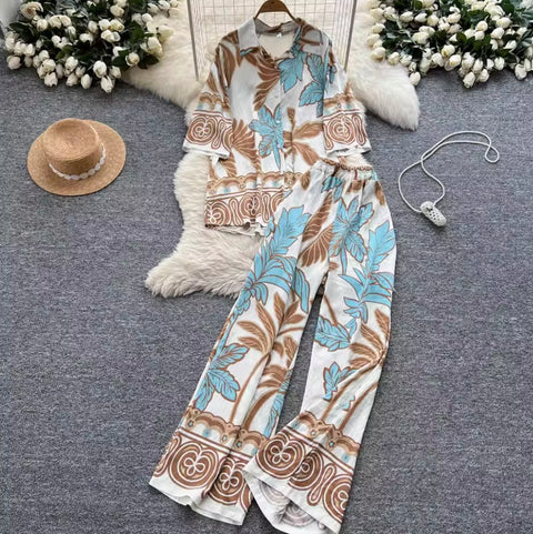 Casual Printed Shirt & Trousers 2Pcs