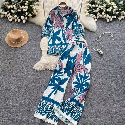 Casual Printed Shirt & Trousers 2Pcs