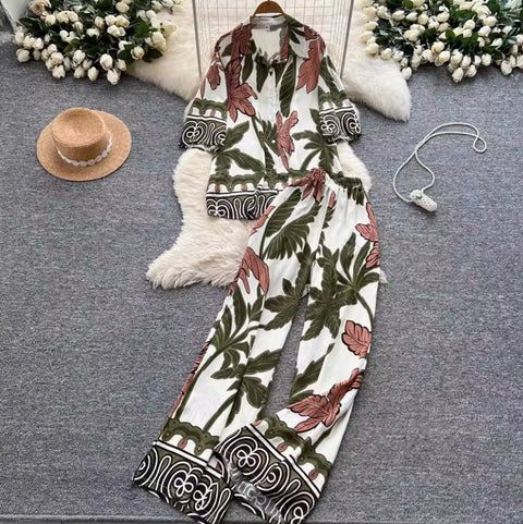 Casual Printed Shirt & Trousers 2Pcs