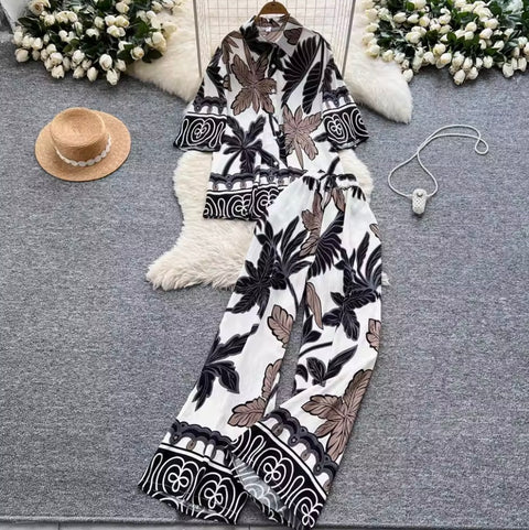 Casual Printed Shirt & Trousers 2Pcs