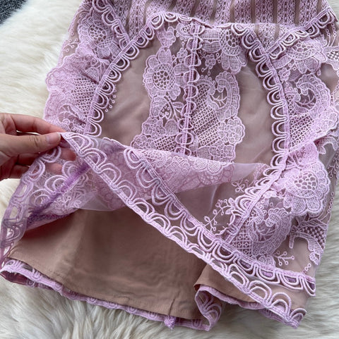 Premium Pink Delicate Embroidered Mesh Dress