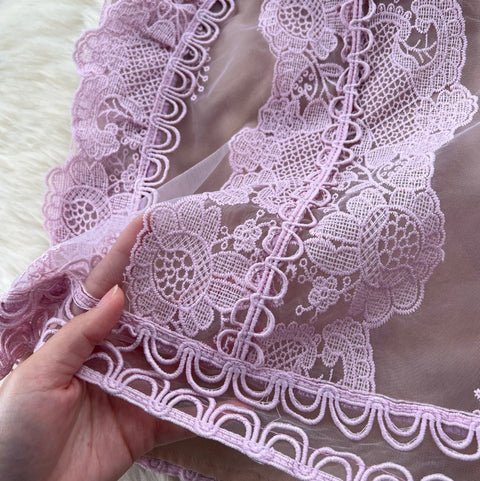 Premium Pink Delicate Embroidered Mesh Dress