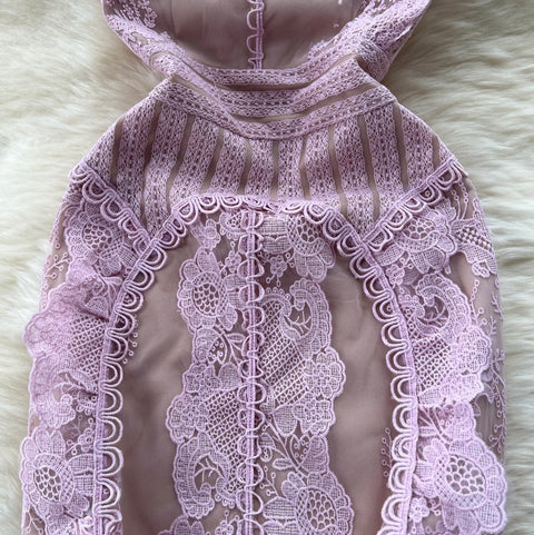 Premium Pink Delicate Embroidered Mesh Dress