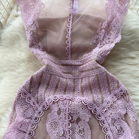 Premium Pink Delicate Embroidered Mesh Dress