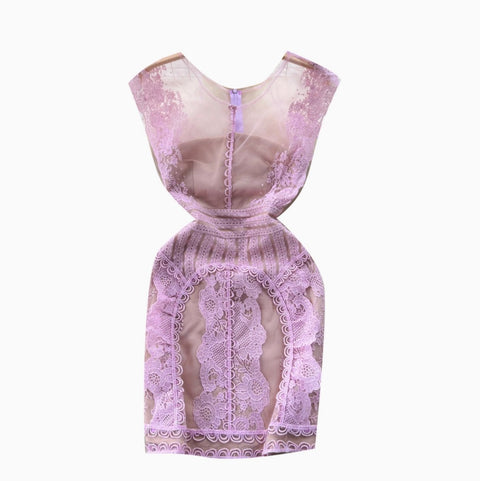 Premium Pink Delicate Embroidered Mesh Dress