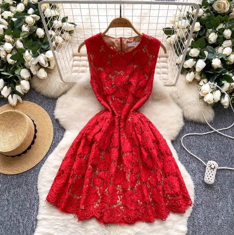 High-end Embroidery Lace Sleeveless Dress