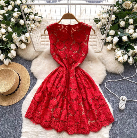 High-end Embroidery Lace Sleeveless Dress