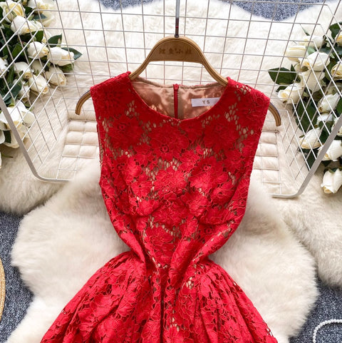 High-end Embroidery Lace Sleeveless Dress