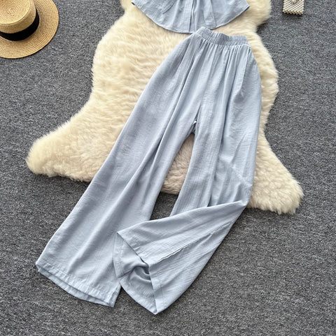 Lace-up Shirt & Straight Trousers 2Pcs