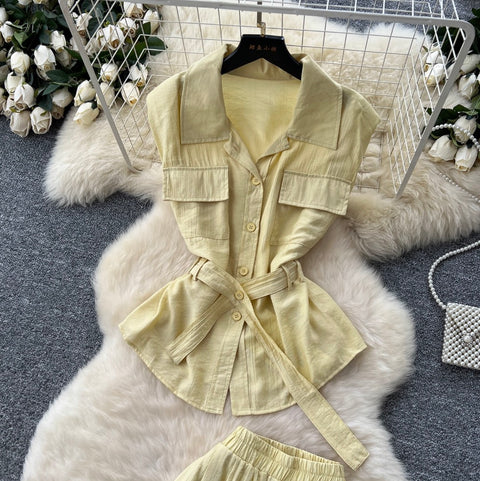 Lace-up Shirt & Straight Trousers 2Pcs