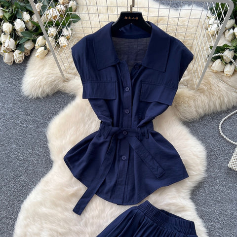 Lace-up Shirt & Straight Trousers 2Pcs