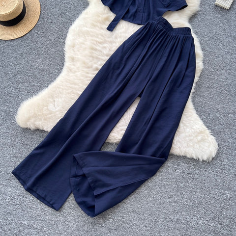 Lace-up Shirt & Straight Trousers 2Pcs