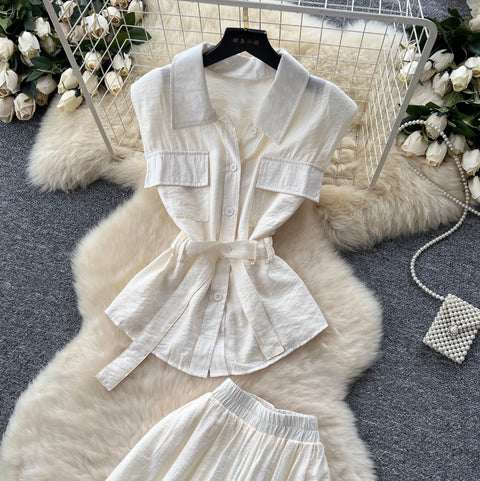 Lace-up Shirt & Straight Trousers 2Pcs