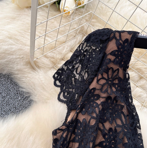 Cross V-neck Embroidered Lace Dress