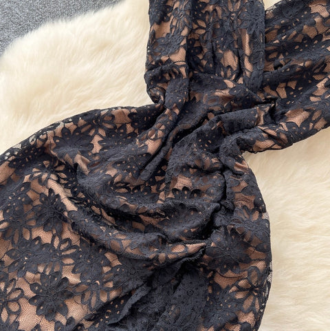 Cross V-neck Embroidered Lace Dress