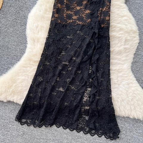 Cross V-neck Embroidered Lace Dress