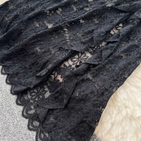 Cross V-neck Embroidered Lace Dress