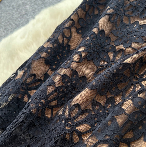 Cross V-neck Embroidered Lace Dress