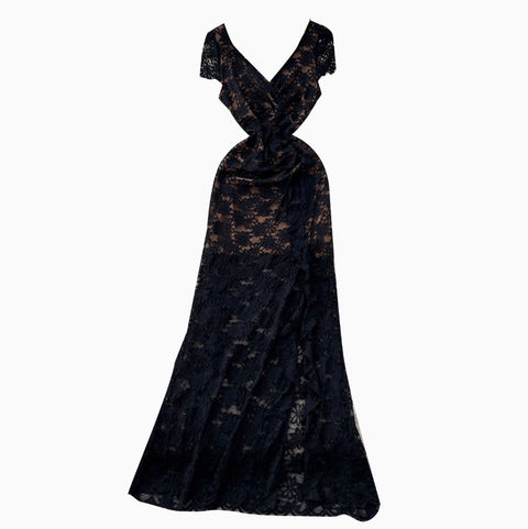 Cross V-neck Embroidered Lace Dress
