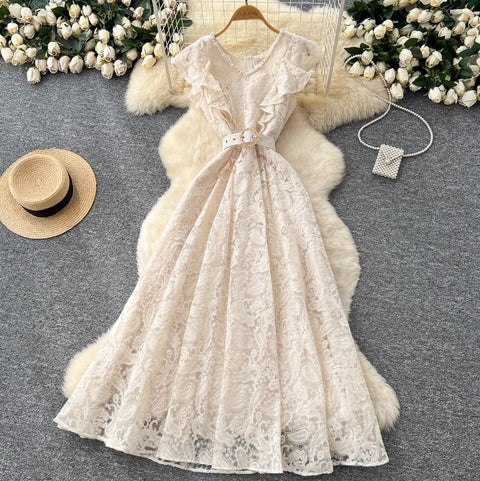 Beaded V-neck Crochet Lace Dress