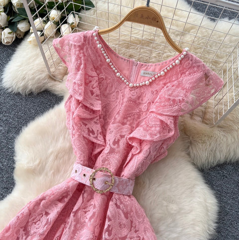 Beaded V-neck Crochet Lace Dress