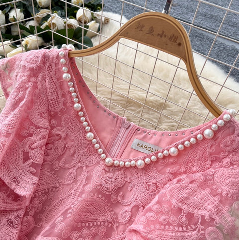 Beaded V-neck Crochet Lace Dress