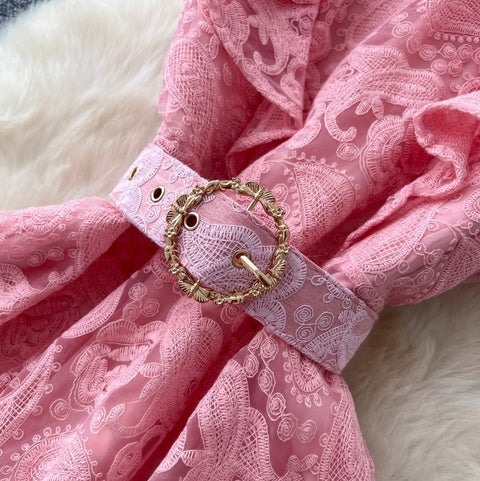 Beaded V-neck Crochet Lace Dress