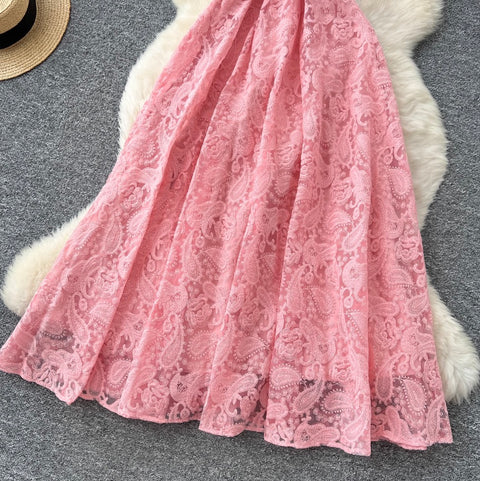 Beaded V-neck Crochet Lace Dress