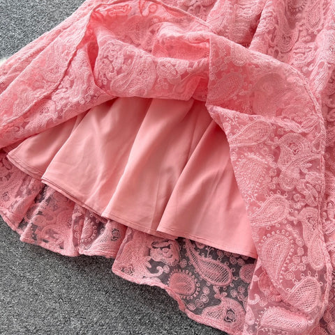 Beaded V-neck Crochet Lace Dress