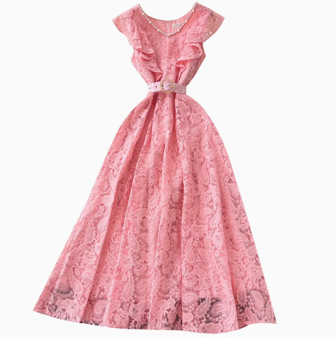 Beaded V-neck Crochet Lace Dress