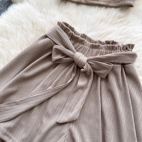 Off-shoulder Top & Lace-up Shorts 2Pcs