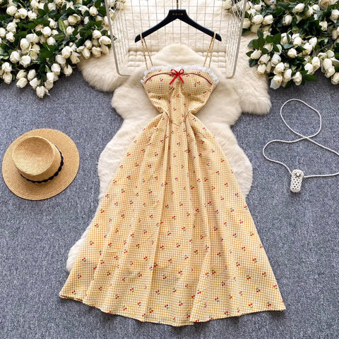 Sweetie Lace Trim Plaid Slip Dress