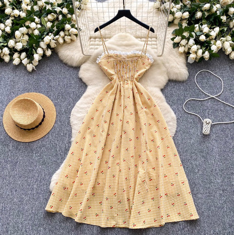 Sweetie Lace Trim Plaid Slip Dress