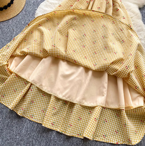 Sweetie Lace Trim Plaid Slip Dress