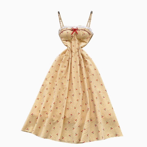 Sweetie Lace Trim Plaid Slip Dress