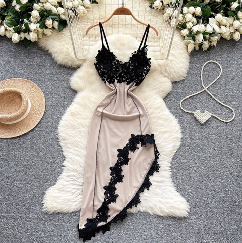 Irregular Design Lace Patchwork Slip Dress